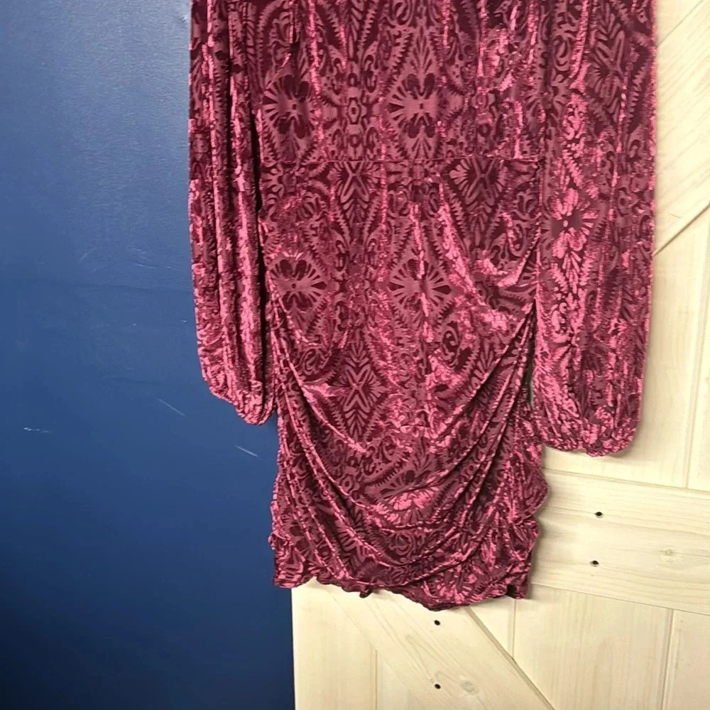 VICI Velvet Ruched Purple Long Sleeve Open Back Mini Dress Medium - Picture 6 of 7
